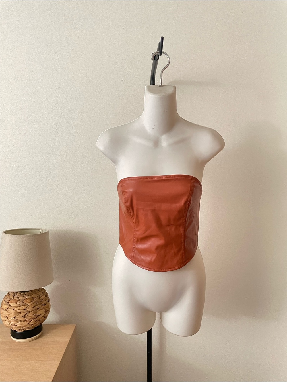 wild fable Strapless Faux Leather Bandeau Top in Rust Orange
